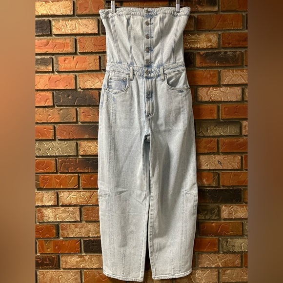 Anthropologie Pistola Daphne Strapless Denim High Rise Barrel Leg Jumpsuit - Picture 4 of 16